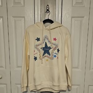 Cream Hoodie with Star Patch Design